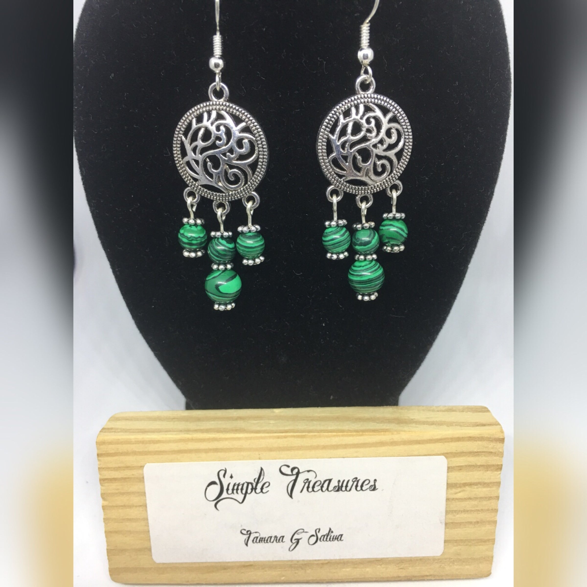 Boucles D'oreilles Gitantes Chandelier En Perles D'agate Verte Naturelle Et Argent 800 - Vintage, Neuf Avec étiquettes | Bijou Ethnique Italien